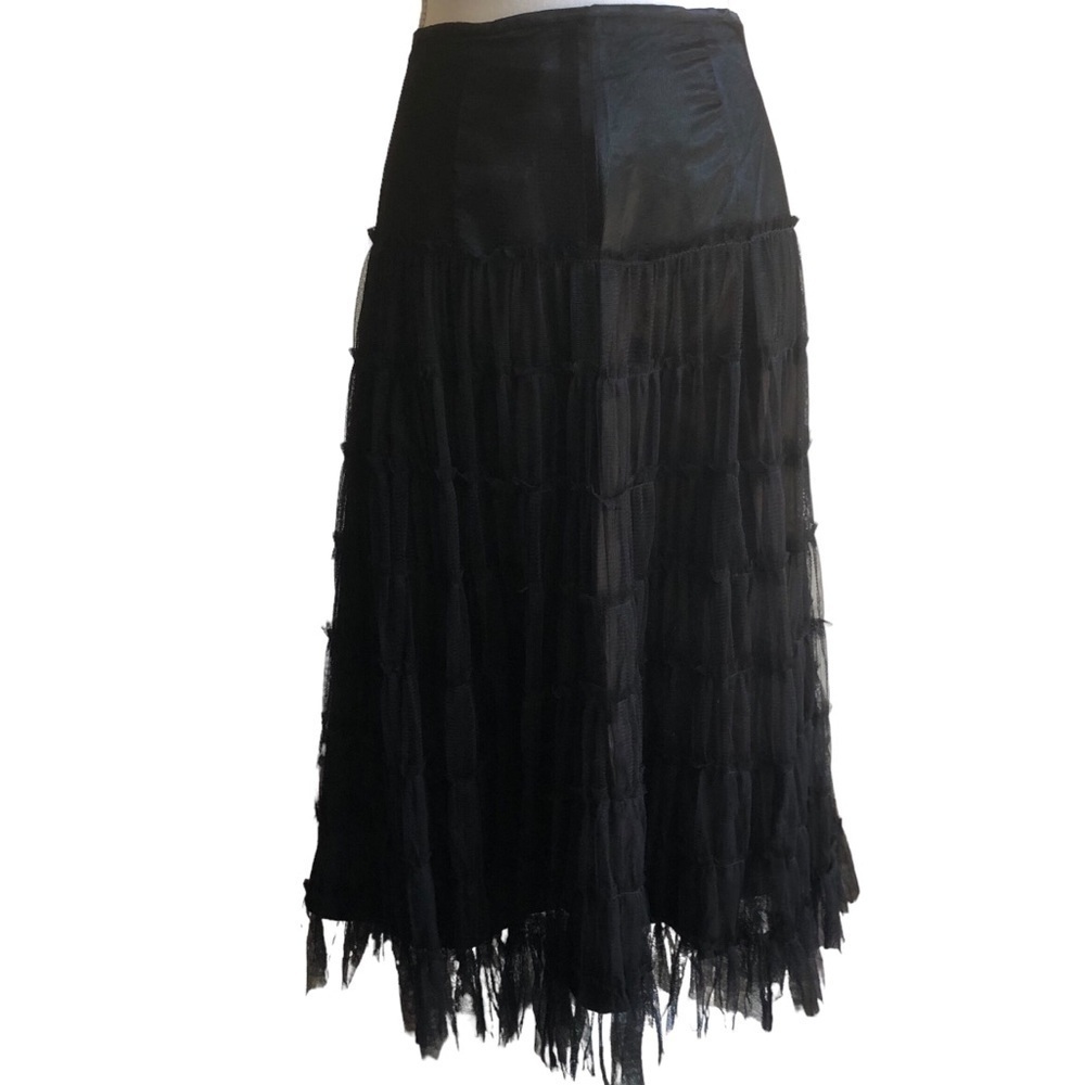 Chaudry Midi Skirt Tiered Tulle Ruffles Side Zip Size Small Black Witchy Goth